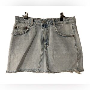Zara Jean mini skirt. Light blue. Frayed hem. Size US large.